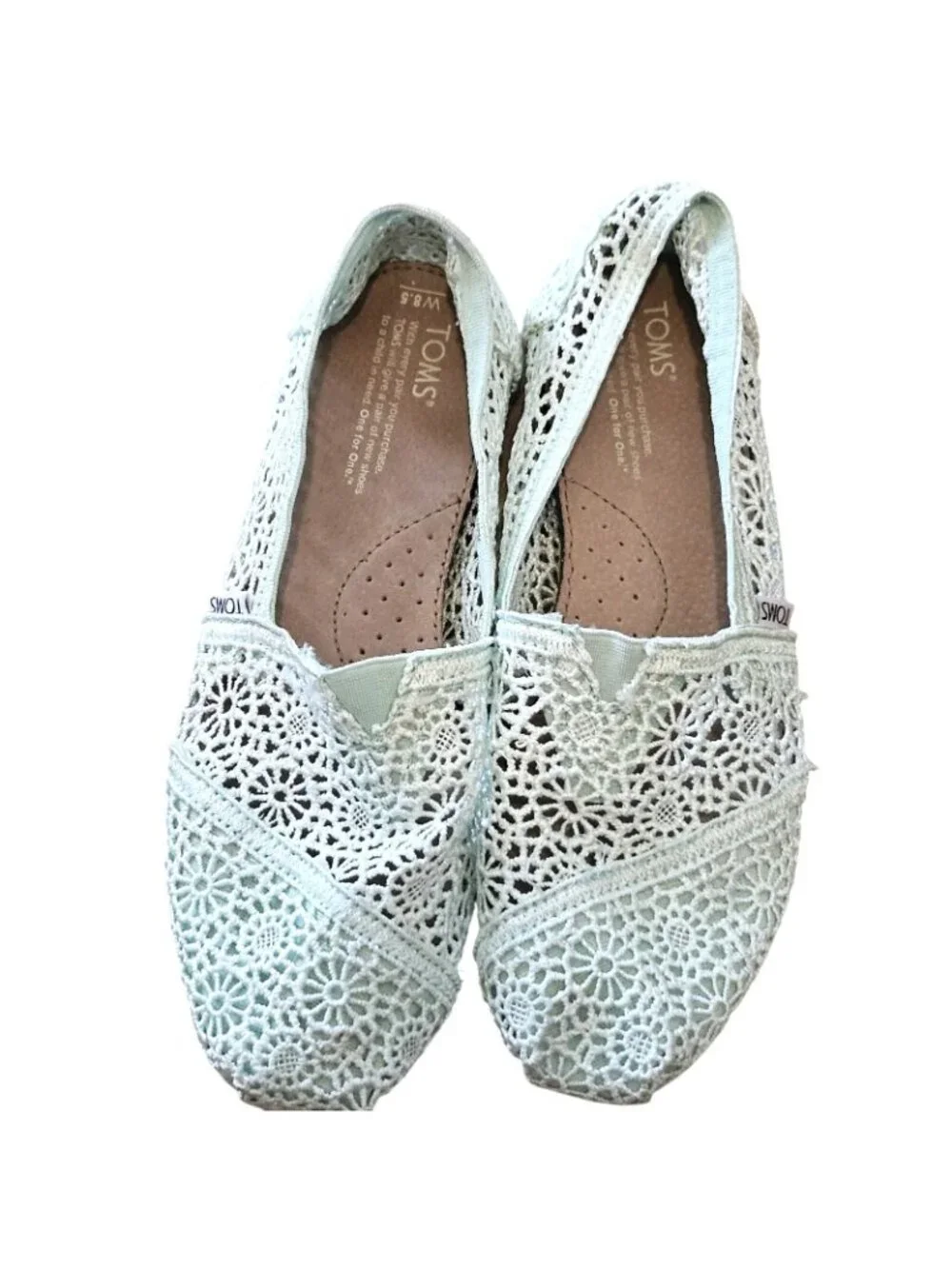 TOMS Mint Blue Green Alpargata Moroccan Crochet Slip On Shoes Womens 8.5
